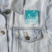 Blauwgroen kerstfeestdag in Snowflakes | Pin-Butto Vierkante Button 5,1 Cm (In situ)