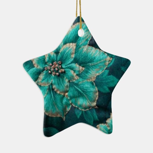 Blauwgroen kerstfeestdag Poinsettia Keramisch Ornament (Rechts)