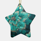 Blauwgroen kerstfeestdag Poinsettia Keramisch Ornament (Links)