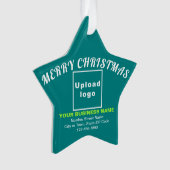 Blauwgroen kerstfeestjes met groene draagster ornament (voorkant)