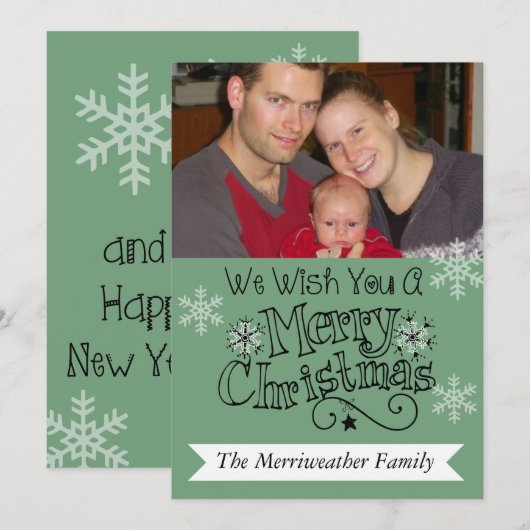 Blauwgroen kerstfoto feestdag Kaart (Voorkant / Achterkant)