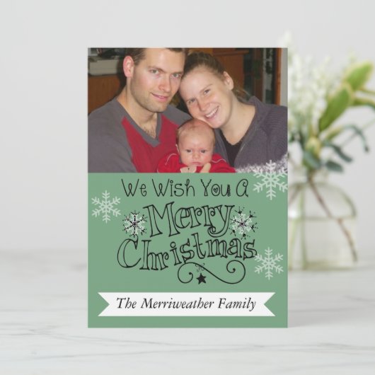 Blauwgroen kerstfoto feestdag Kaart (Staand voorkant)