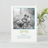 Blauwgroen  kerstfoto ID441 Feestdagenkaart (Staand voorkant)