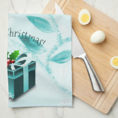 Blauwgroen kerstkeukenhanddoek met kerstcadeaus theedoek (Quarter Fold)