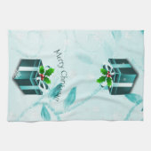 Blauwgroen kerstkeukenhanddoek met kerstcadeaus theedoek (Horizontaal)