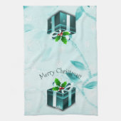 Blauwgroen kerstkeukenhanddoek met kerstcadeaus theedoek (Verticaal)