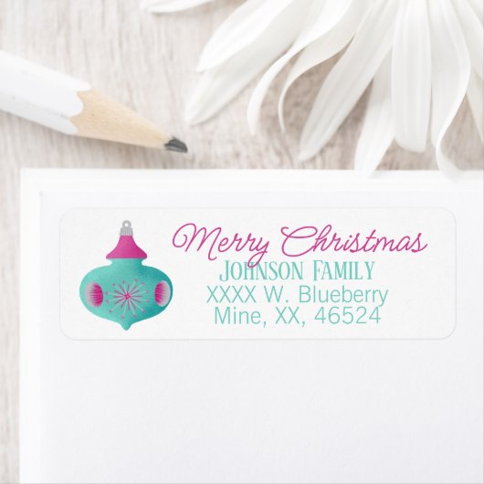 Blauwgroen kerstlabel Retro ornament Etiket (Insitu)