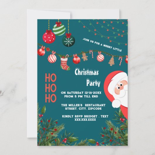 Blauwgroen Kerstman & Ornamenten Kerstfeest Kaart (Voorkant)