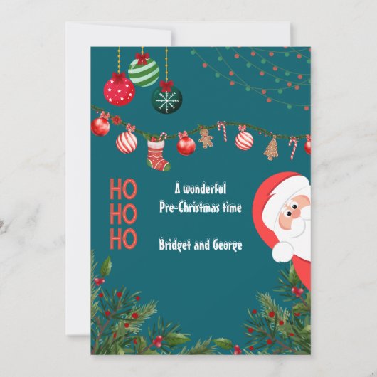 Blauwgroen Kerstman & Ornamenten Kerstfeest Kaart (Achterkant)