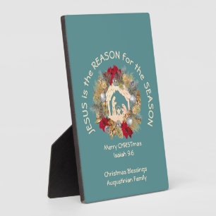 Blauwgroen Kerstmis JESUS IS DE REDEN VOOR Plaque Fotoplaat