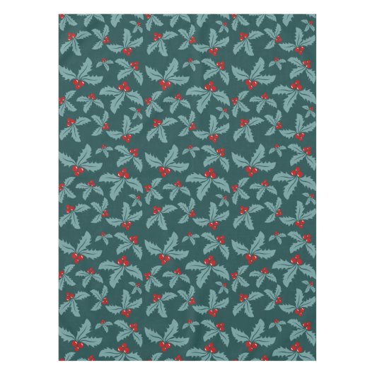Blauwgroen kerstontwerp voor Red Holly en Berries Tafelkleed (Voorkant)
