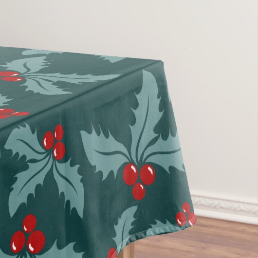 Blauwgroen kerstontwerp voor Red Holly en Berries Tafelkleed (Voorbeeld)