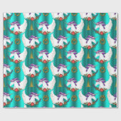 Blauwgroen kerstpapier met brede unicorn cadeaupapier (Vlak)