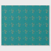 Blauwgroen kerstpapier met Gold Ornament Cadeaupapier (Vlak)