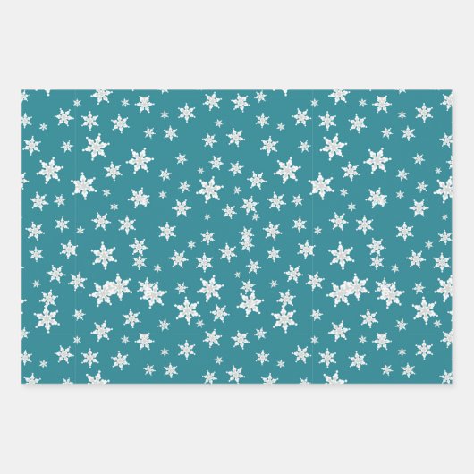 Blauwgroen kerstpatroon met Mittens en Snowflake Inpakpapier Vel (Voorkant 3)