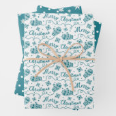 Blauwgroen kerstpatroon met Mittens en Snowflake Inpakpapier Vel (In situ)