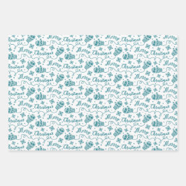 Blauwgroen kerstpatroon met Mittens en Snowflake Inpakpapier Vel