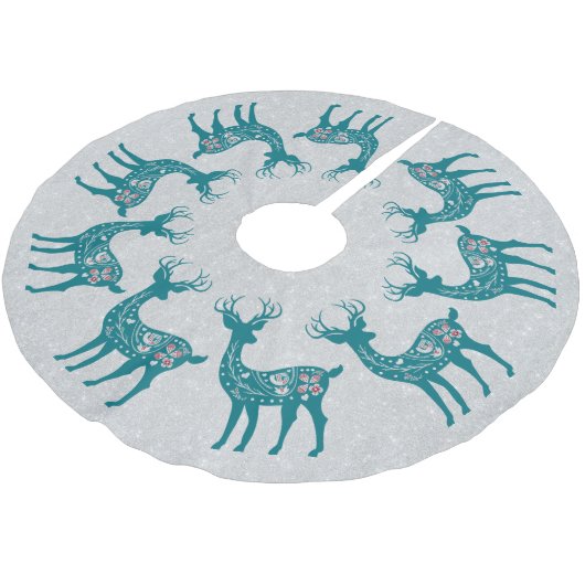 Blauwgroen kerstrendierpatroonzilver Glitter Kerstboom Rok (Gekanteld)