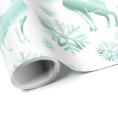 Blauwgroen kerstsmidsvlokken en rendieren cadeaupapier (Rol Hoek)