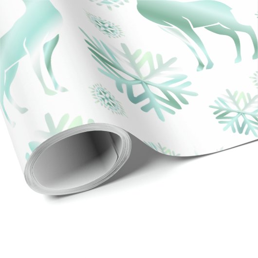 Blauwgroen kerstsmidsvlokken en rendieren cadeaupapier (Rol Hoek)