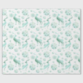 Blauwgroen kerstsmidsvlokken en rendieren cadeaupapier (Vlak)