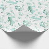 Blauwgroen kerstsmidsvlokken en rendieren cadeaupapier (Hoek)