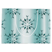 Blauwgroen kerstsnowflakes groot cadeauzakje (Achterkant)