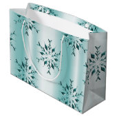 Blauwgroen kerstsnowflakes groot cadeauzakje (Achterkant Gekanteld)