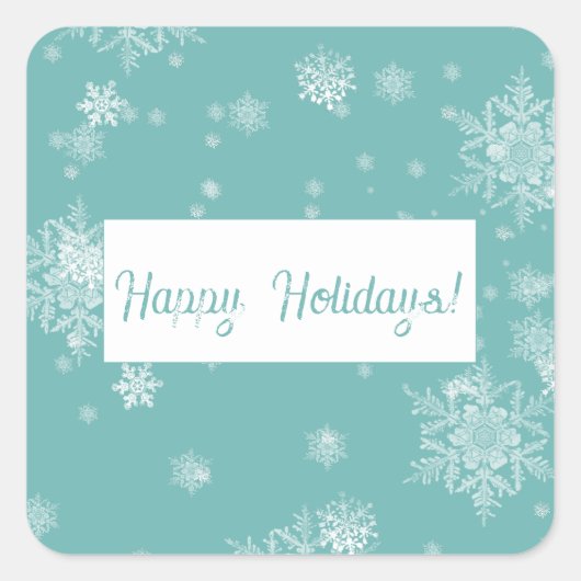 Blauwgroen kerstsnowflakes vierkante sticker (Voorkant)