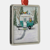 Blauwgroen kersttrailer metalen ornament (Rechts)