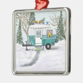 Blauwgroen kersttrailer metalen ornament (Links)