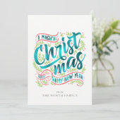 Blauwgroen  kersttypografie ID441 Feestdagenkaart (Staand voorkant)