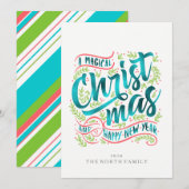 Blauwgroen  kersttypografie ID441 Feestdagenkaart (Voorkant / Achterkant)