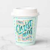 Blauwgroen kersttypografie ID441 Papieren Bekers (Achterkant)