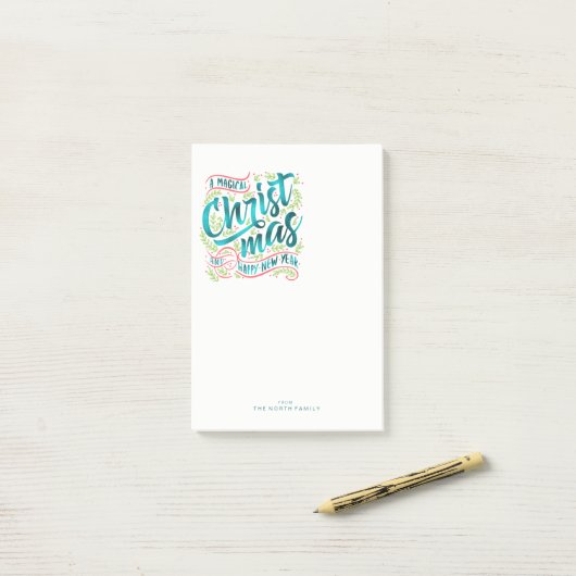 Blauwgroen  kersttypografie ID441 Post-it® Notes (Op bureau)