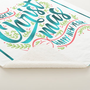 Blauwgroen  kersttypografie ID441 Sherpa Deken