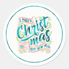 Blauwgroen kersttypografie Ronde ID441 Sticker
