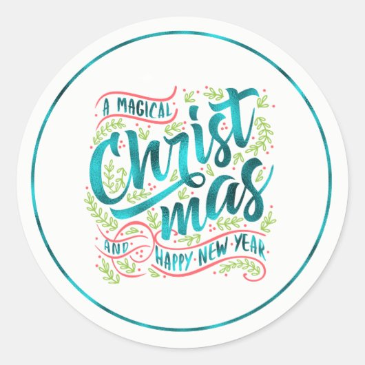 Blauwgroen kersttypografie Ronde ID441 Sticker (Voorkant)
