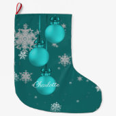 Blauwgroen kerstversiering grote kerstsok (Voorkant)