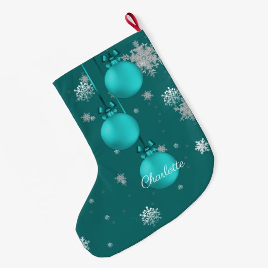 Blauwgroen kerstversiering grote kerstsok (Achterkant (Hangend))