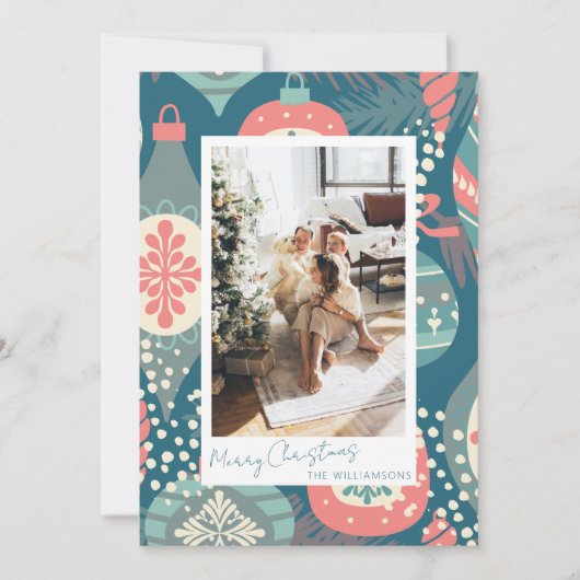  Blauwgroen kerstversieringen Aangepaste foto Feestdagenkaart (Voorkant)