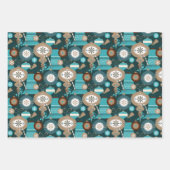 Blauwgroen kerstversieringen en kerstversieringen inpakpapier vel (Voorkant 3)