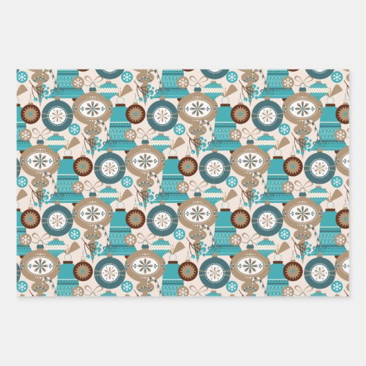 Blauwgroen kerstversieringen en kerstversieringen inpakpapier vel (Voorkant 2)