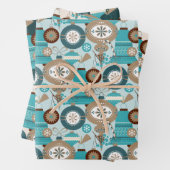 Blauwgroen kerstversieringen en kerstversieringen inpakpapier vel (In situ)