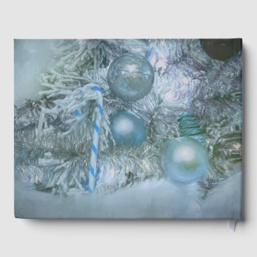 Blauwgroen kerstwintersierbomen gastenboek (Achterkant)