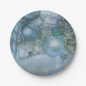 Blauwgroen kerstwintersierbomen papieren bordje (Voorkant)