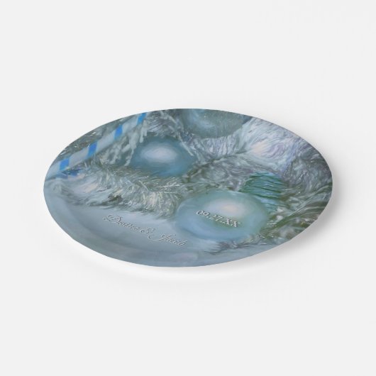 Blauwgroen kerstwintersierbomen papieren bordje (Gekanteld)