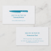 Blauwgroen keukengerei met kookmes visitekaartje (Voorkant / Achterkant)