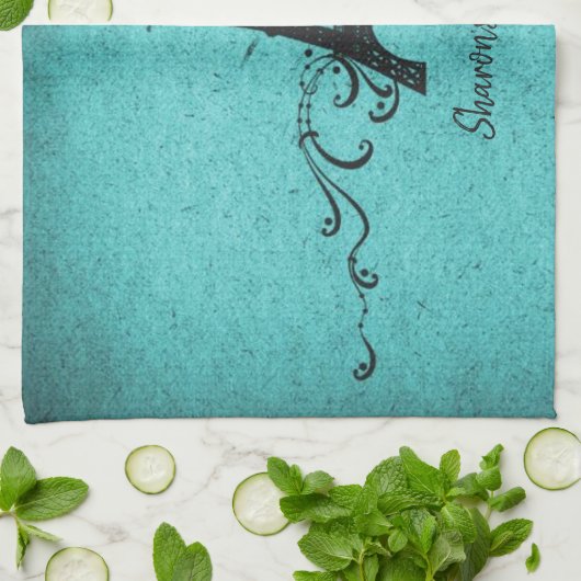 Blauwgroen keukenhanddoek (Gevouwen)