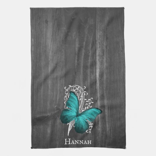 Blauwgroen keukenhanddoek met Butterfly (Verticaal)